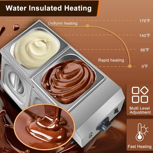 Vista 3 de Máquina de templado de chocolate con 2 tanques de 9 libras, derretidor de chocolate con control de temperatura de 86 ~ 185 °F, calentador