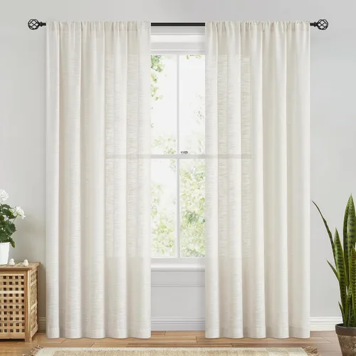 Vista 2 de FMFUNCTEX - Cortinas semitransparentes de lino con textura, 274 cm de largo extra para dormitorio y sala de estar, paneles beige, cortinas *Bolsillo