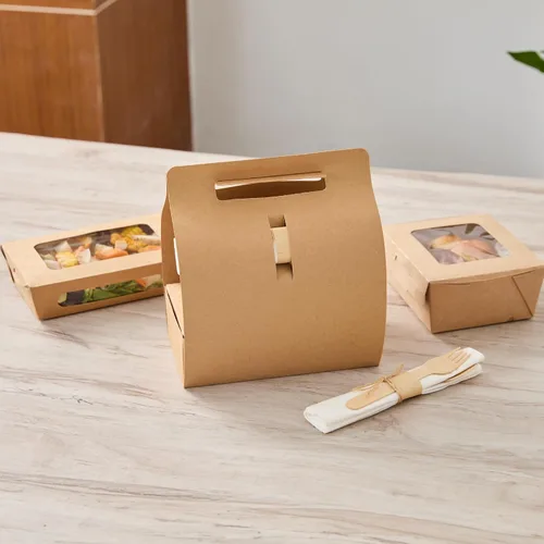 Vista 13 de Restaurantware Bio Tek - Loncheras de papel de 8.75 x 4.25 x 8 pulgadas con asas, 100 recipientes desechables de papel kraft para alimentos