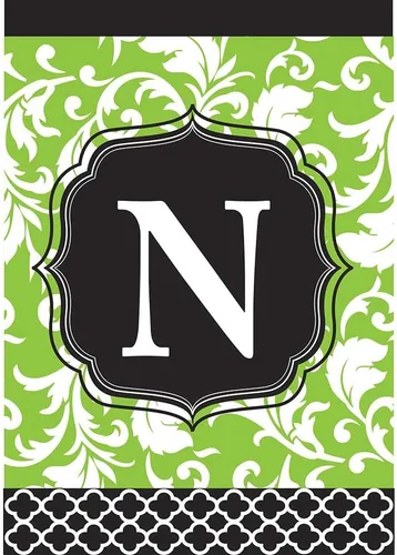 Vista 5 de Monogram E - Bandera de jardín rectangular con doble aplique de filigrana verde y negro, de 18 x 13 pulgadas Filigrana Verde E