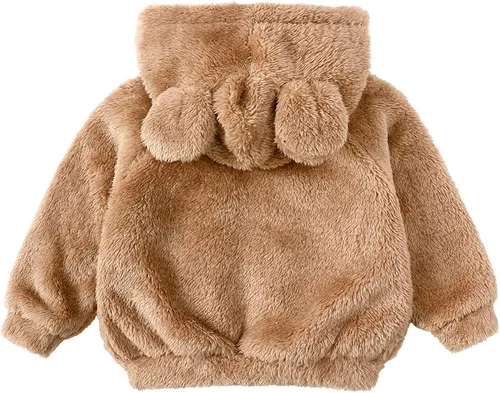 Vista 9 de Chaqueta de abrigo con capucha con forro polar, para recién nacidos, bebés, niños y niñas, diseño de dibujos animados, con orejas, abrigo cálido