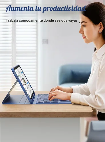Vista 6 de CHESONA Funda compatible con iPad de 11ª (A16)/10ª generación con teclado Azul