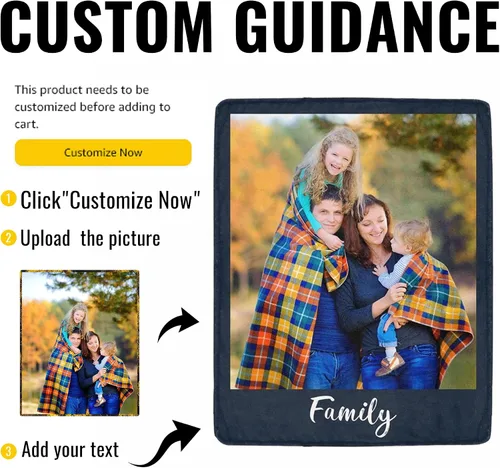 Vista 2 de Mantas personalizadas con fotos y texto, manta personalizada con imágenes, para memoria familiar, cumpleaños, Halloween, Navidad, Día del Padre, 30