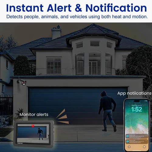 Vista 4 de CasaCam GuardianCam Air Sistema de cámara de seguridad inalámbrica con monitor de pantalla táctil de 7 pulgadas y 2 cámaras de 720p Alimentado