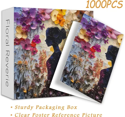 Vista 4 de PICKFORU Arte de collage de flores de 1000 piezas para adultos, rompecabezas floral de primavera natural, rompecabezas de jardín de flores