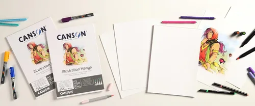 Vista 2 de Canson Illustation - Papel de dibujo de 8.82 oz/m², textura lisa de color blanco alto, bloc A4, incluye 12 hojas