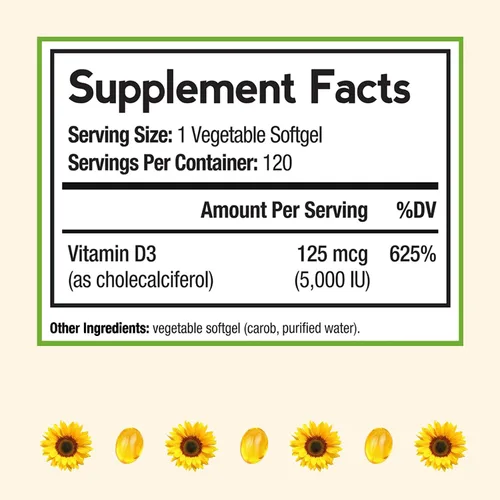 Vista 2 de Doctor's Recipes Vitamina D3 5000IU, apoyo inmunológico para huesos, dientes y función inmunológica, sin OMG, sin gelatina, gluten o soja, 120