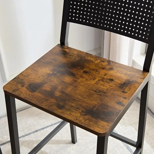 Vista 5 de LUCKHAO Juego de mesa de comedor de 3 piezas industrial para 2, mesa de comedor de altura de encimera de cocina con base de mesa ajustable