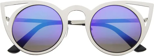 Vista 6 de zeroUV Gafas de sol redondas de metal recortadas con lente de espejo de ojo de gato para mujer