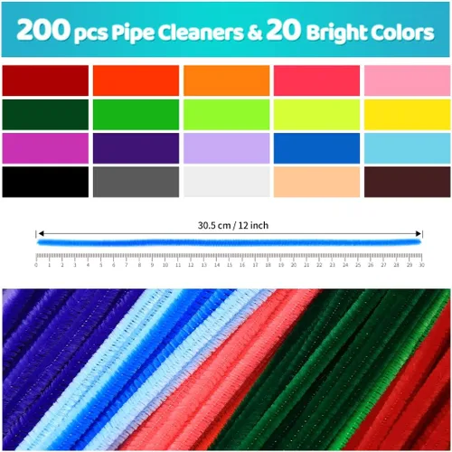Vista 2 de 1200 pompones + 200 limpiapipas multicolores, suministros de arte y manualidades