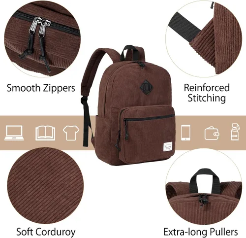 Vista 3 de VASCHY Mochila de viaje de pana, estilo vintage, casual, kawaii, bonita, estética, mullida, de forro polar, mochila para la escuela, adolescentes