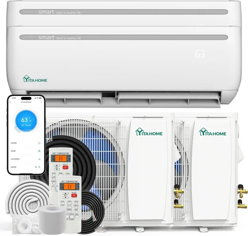 Vista 8 de YITAHOME 24000 BTU Mini Split AC/Heating System 20 SEER2 12000 BTU *2 Set