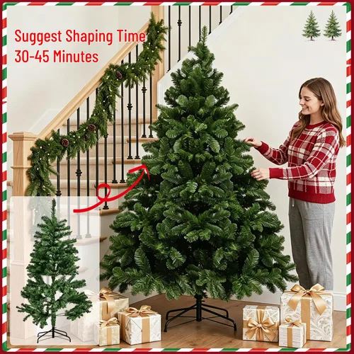 Vista 5 de Árbol de Navidad artificial verde sin luz de 6 pies con 480 puntas de ramas