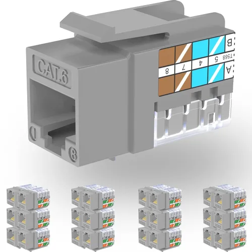 Vista 23 de Rapink RJ45 Conector Keystone Cat6 Soporte 10G, Conectores Keystone UTP 10 Pack para Placa de Pared y Panel de Conexiones, RJ45 Keystone 90 Grados