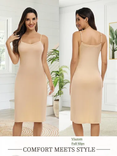 Vista 2 de Vlazom Vestido completo para mujer, tirantes delgados ajustables, básico, para debajo del vestido, camisola, minivestido para dormir, tallas S-XXL