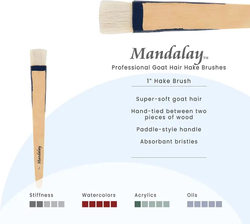 Vista 2 de Creative Mark Mandalay - Cepillo profesional de merluza para cabello de cabra – Pincel de pintura de 1 pulgada de ancho con mango de paleta