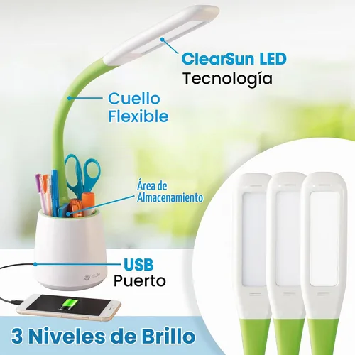 Vista 2 de OttLite Organiza la lámpara de escritorio LED con puerto de carga USB, ajustable, luz de escritorio con almacenamiento, multicolor