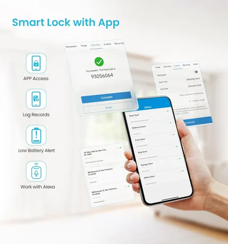 Vista 6 de Veise VE06 - Cerrojo inteligente con control de aplicación, cerradura inteligente de entrada sin llave para puerta delantera, cerradura digital