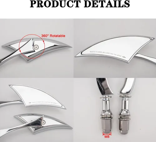 Vista 3 de Espejos retrovisores cromados para motocicleta Davidson Cruiser Choppers Bobber Bike