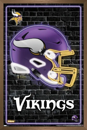 Vista 16 de Trends International NFL Minnesota Vikings - Póster de pared con casco neón 23, 22.4 pulgadas de largo x 14.7 pulgadas, versión enmarcada en madera