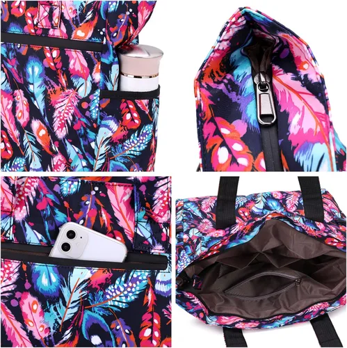Vista 4 de Bolsa de mano de nylon grande ligera para gimnasio senderismo picnic viajes playa impermeable bolsas de mano