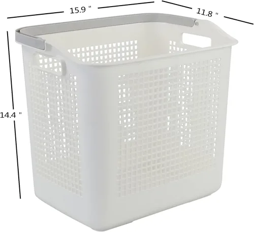 Vista 2 de Bringer Cestas de plástico para lavandería de 35 L con asa, paquete de 4 cestas sucias, color blanco