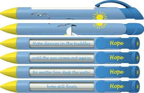 Vista 3 de Greeting Pen Bolígrafos inspiradores y motivacionales: confort/aliento/Hope Trio - Juego de 6 bolígrafos giratorios (36000)