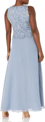 Vista 8 de J Kara Vestido largo sin mangas con cuentas y bufanda para mujer, talla grande