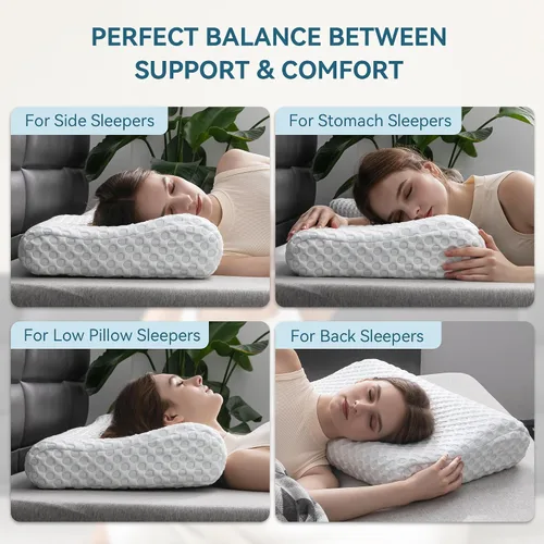 Vista 4 de Hcore Almohada ortopédica cervical cervical de espuma viscoelástica para dormir de lado, espalda, estómago, almohada ergonómica para el dolor