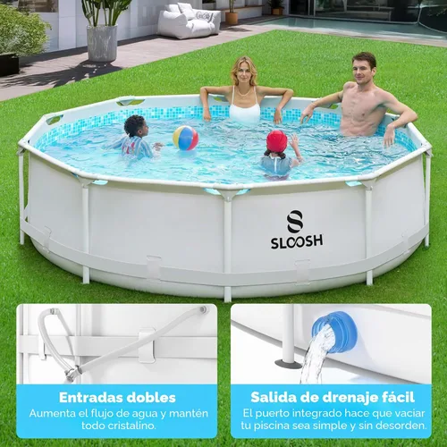 Vista 7 de SLOOSH Piscina redonda sobre el suelo, 10 pies x 30 pulgadas, marco redondo para exteriores sobre el suelo, conjunto de piscina para niños y adultos
