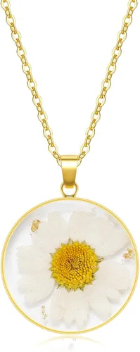 Vista 27 de Collares de flores de nacimiento para mujer, collar de 1 a 12 meses, collar de flores prensadas hecho a mano, regalo único de vacaciones, dorado, 18