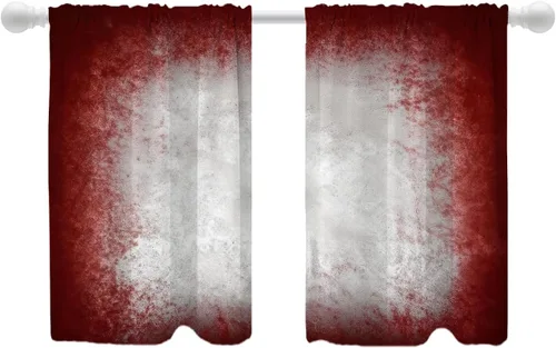 Vista 169 de Shrahala Beige and Orange Abstract Art Brushstrokes Blackout Curtain Tiers, Abstract Oil Paint Kitchen Valance Light Blocking Tier Drapes with Rod