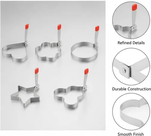 Vista 6 de 5-Piece Stainless Steel Egg Ring Molds Set for Fried Eggs, Pancakes & Breakfast Sandwiches - Heart, Star, Flower, Round & Oval Shapes