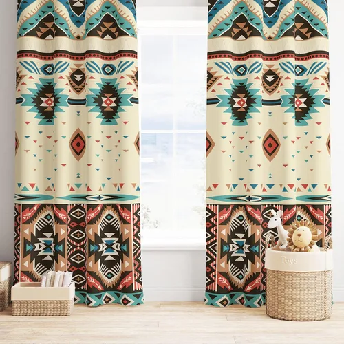 Vista 38 de YCness Cortinas aztecas para dormitorio, decoración geométrica étnica del suroeste para sala de estar, diseño tribal bohemio de elefante nativo