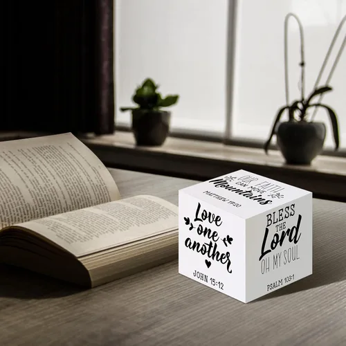 Vista 5 de 2 piezas de mini letreros de madera con versículos bíblicos, decoración cristiana "Be Still and Know", letrero religioso de escritura en madera