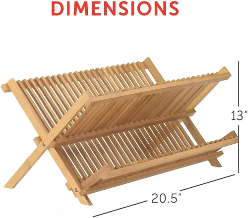 Vista 6 de HIC Kitchen Escurridor de platos plegable de bambú, 20.5 x 13 pulgadas
