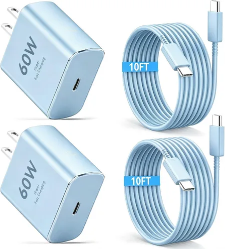 Vista 10 de 60W cargador rápido USB tipo C cable de carga rápida del cargador del azul+violeta