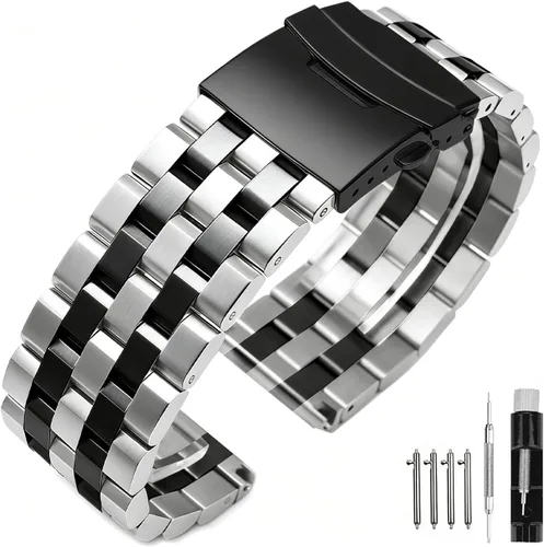 Vista 17 de Correas de reloj de metal cepillado para hombres y mujeres, correa de reloj de acero inoxidable sólido 18/20/22/24/26mm, correa de reloj de pulsera