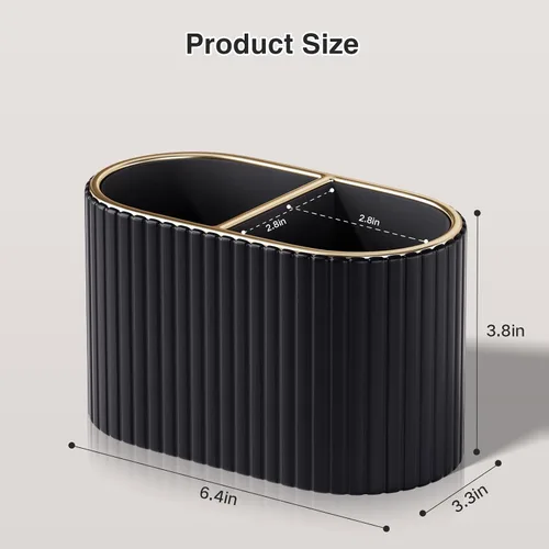Vista 2 de KINGFOM Organizador de brochas de maquillaje con divisor, soporte de piel sintética para encimera de baño y tocador, organizador de almacenamiento