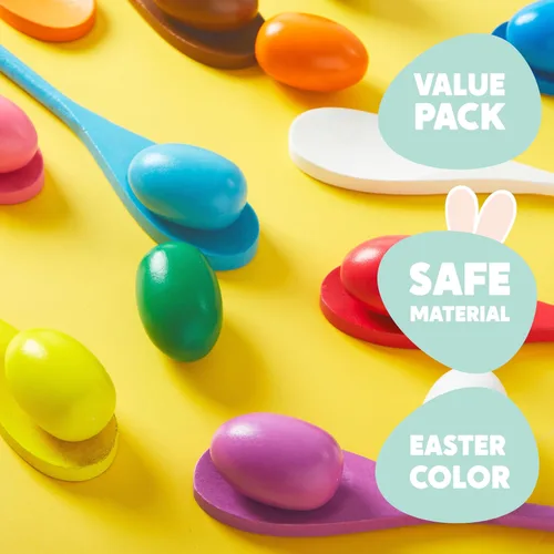 Vista 2 de JOYIN Juego de 24 piezas de huevos de Pascua y cuchara, juego de relevo de huevos de Pascua y cuchara, para 12 jugadores, juego de relevo de huevos