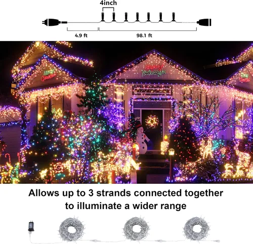 Vista 5 de Lightshare Guirnalda de 300 luces LED de 99 pies, 9 modos, 30 V, enchufable, con control remoto, para el hogar, jardín, patio, Navidad, boda