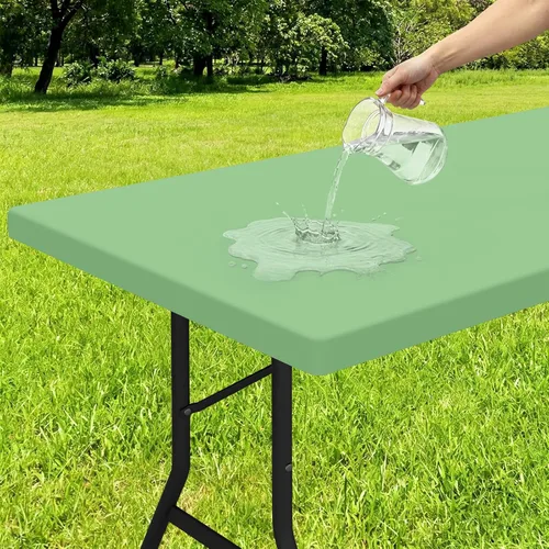 Vista 18 de Smiry - Mantel rectangular de vinilo con respaldo de franela elástica ajustada para mesas plegables de 2 pies, manteles impermeables y lavables