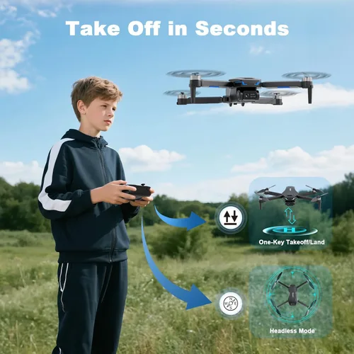 Vista 2 de Dron con flujo óptico AI y control de voz/gestos AI, cámara FPV FHD de 1080P para niños principiantes y adultos, motor sin escobillas plegable RC