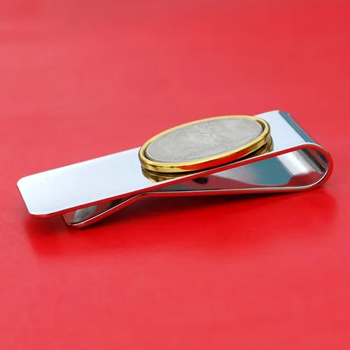Vista 5 de US 2009 D.C. & U.S. Territories Guam Quarter BU Uncirculated Coin Solid Brass Gold Silver Two Tone Money Clip New - High Quality