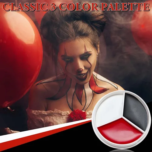 Vista 7 de Maquillaje de pintura facial de Halloween, color blanco, rojo, negro, pintura facial blanca profesional, payaso Joker, kit de pintura facial