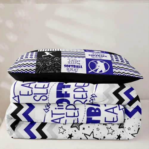 Vista 5 de Erosebridal Softball Comforter Set Patchwork Buffalo Plaid Twin Bedding Sets for Girls Kids Teens Child Galaxy Stars Ball Game Baseball Comforter
