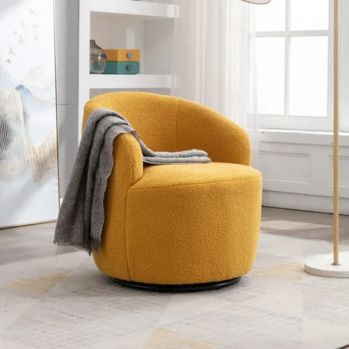 Vista 8 de Silla giratoria decorativa, moderna silla tapizada de barril con respaldo ergonómico y cojín cómodo, sillón individual de ocio para sala de estar