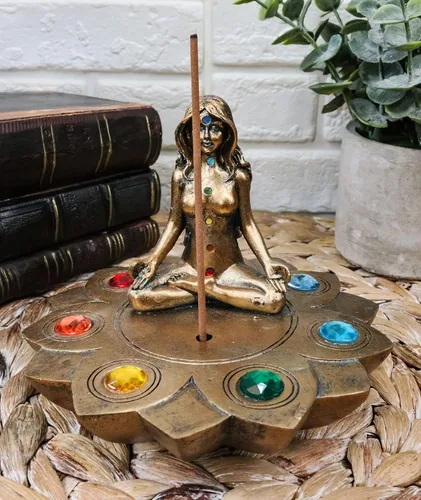 Vista 7 de Ebros Gift Luna sagrada Femenina Triple Diosa Yoga Meditación con Zona de Chakra Cuentas de Color Flor de loto Incienso Soporte para quemador Figura
