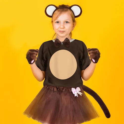 Vista 7 de Jiuguva Juego de 6 disfraces de animales para niños, disfraz de mono de Halloween, cola de mono, diadema de oreja, tutú, pajarita, patas, camiseta
