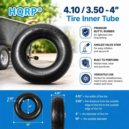 Vista 5 de HQRP Tubo interior 4.10/3.50-4 para carretilla, camión de mano, carretilla, cortacésped, remolque, tubo de neumático de 10 pulgadas, válvula
